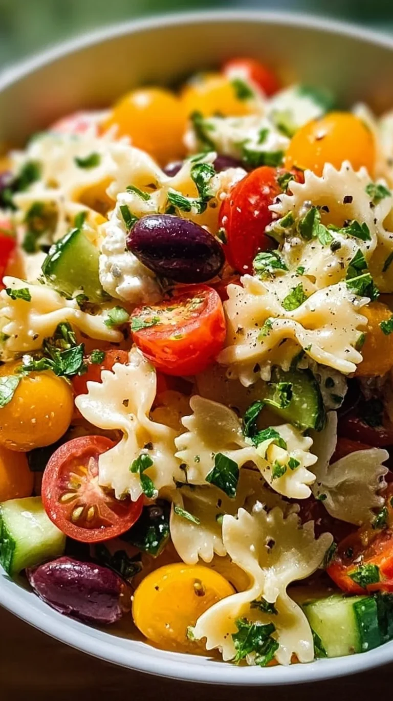 California Pasta Salad with fresh vegetables and pasta in a colorful bowl