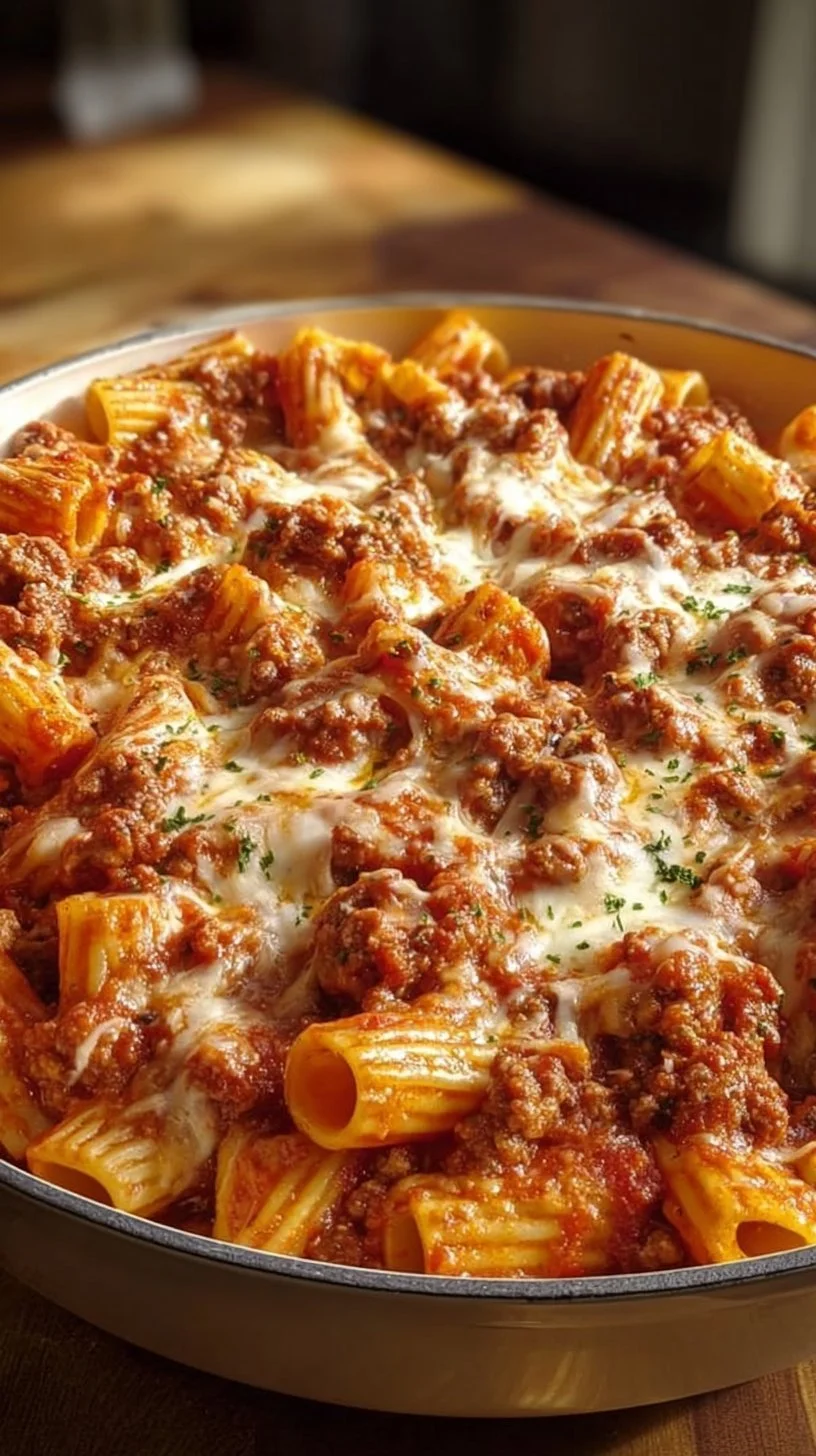 Cheesy Baked Rigatoni with Ground Beef