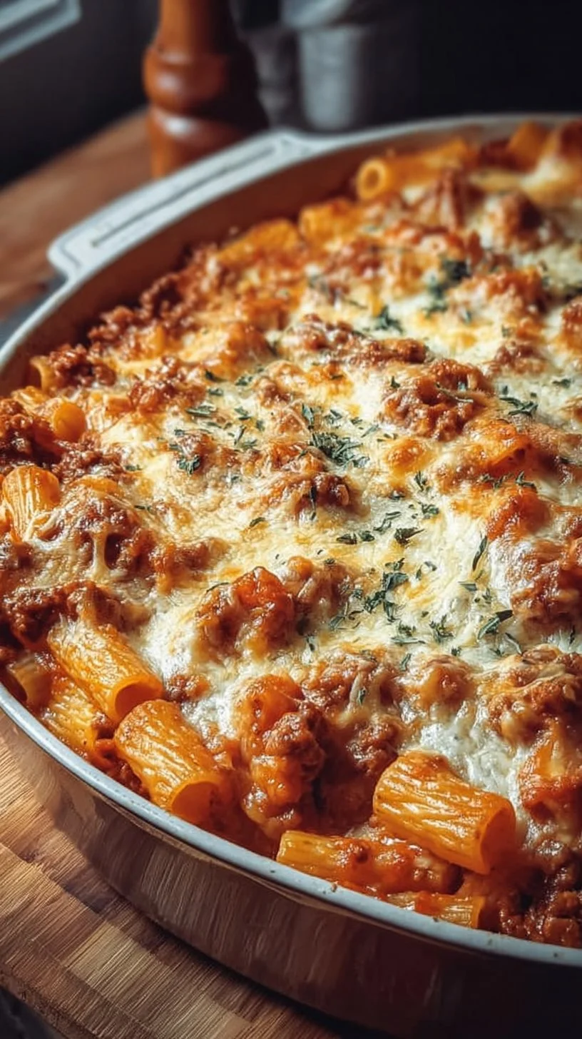 Cheesy Baked Rigatoni with Ground Beef