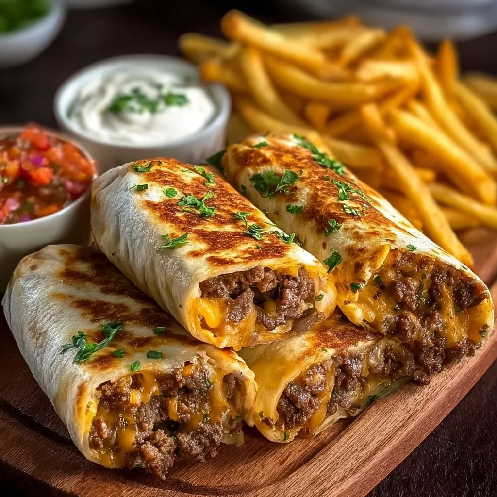 Cheesy Beef Burritos with Fries