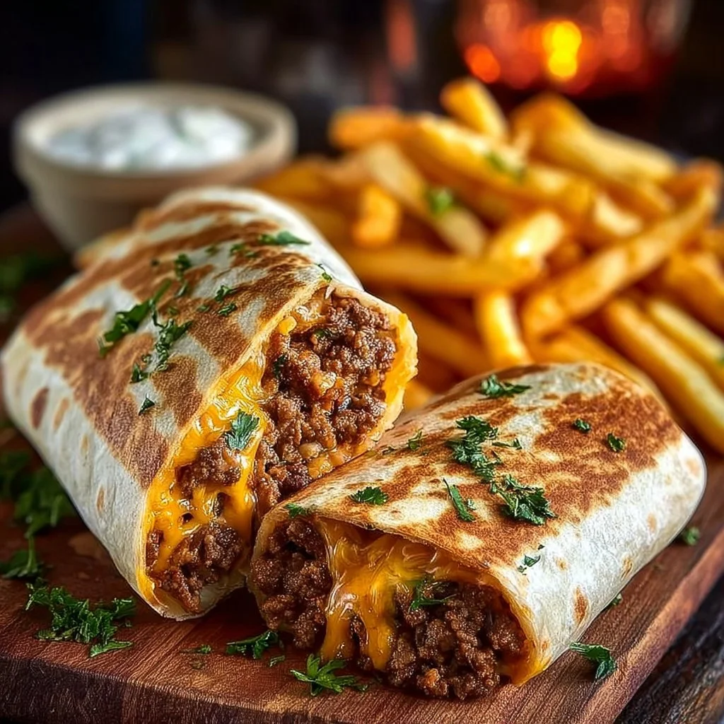 Cheesy Beef Burritos with Fries