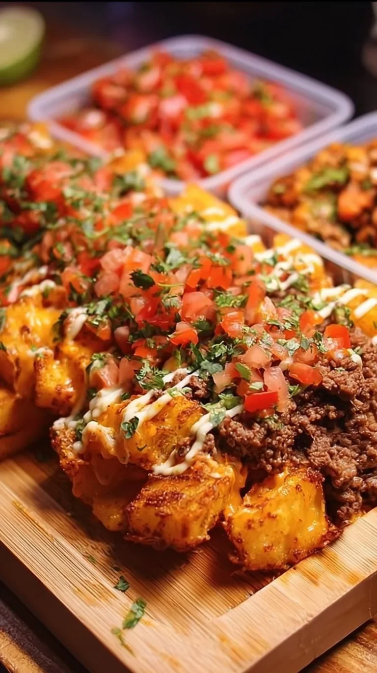Cheesy beef taco potato bowls topped with fresh ingredients