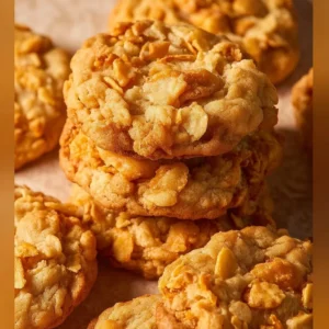 Plate of delicious homemade Cornflake Cookies with milk and chocolate chips