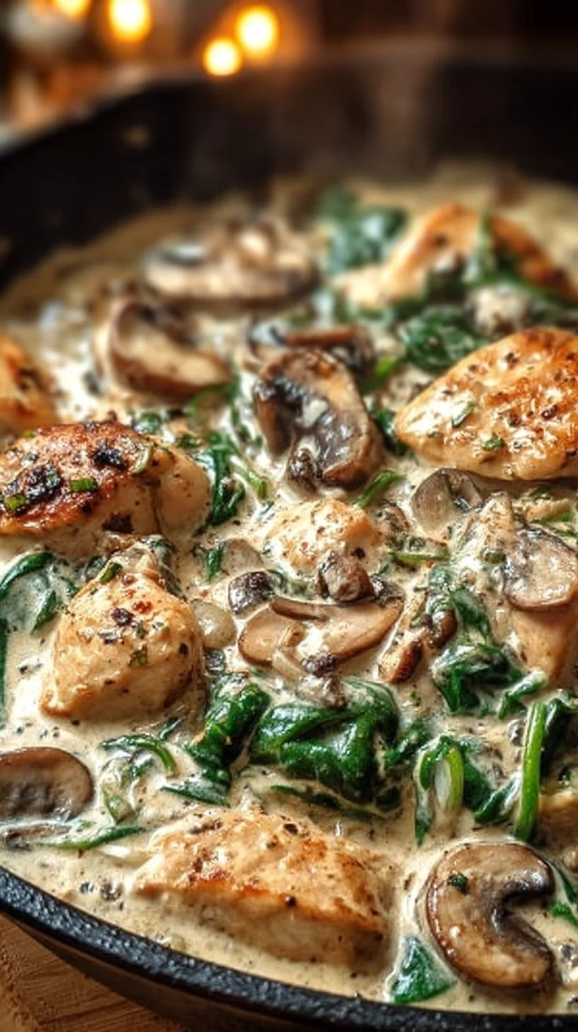 Creamy Chicken Mushroom Spinach Skillet