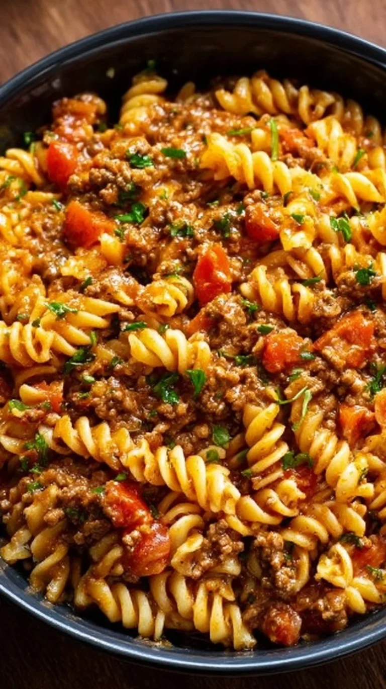 Delicious Crockpot Taco Pasta in a bowl garnished with fresh herbs.