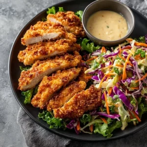 Deliciously crispy crumbed chicken served on a plate