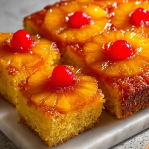 Delicious homemade Easy Pineapple Upside Down Cake on a plate