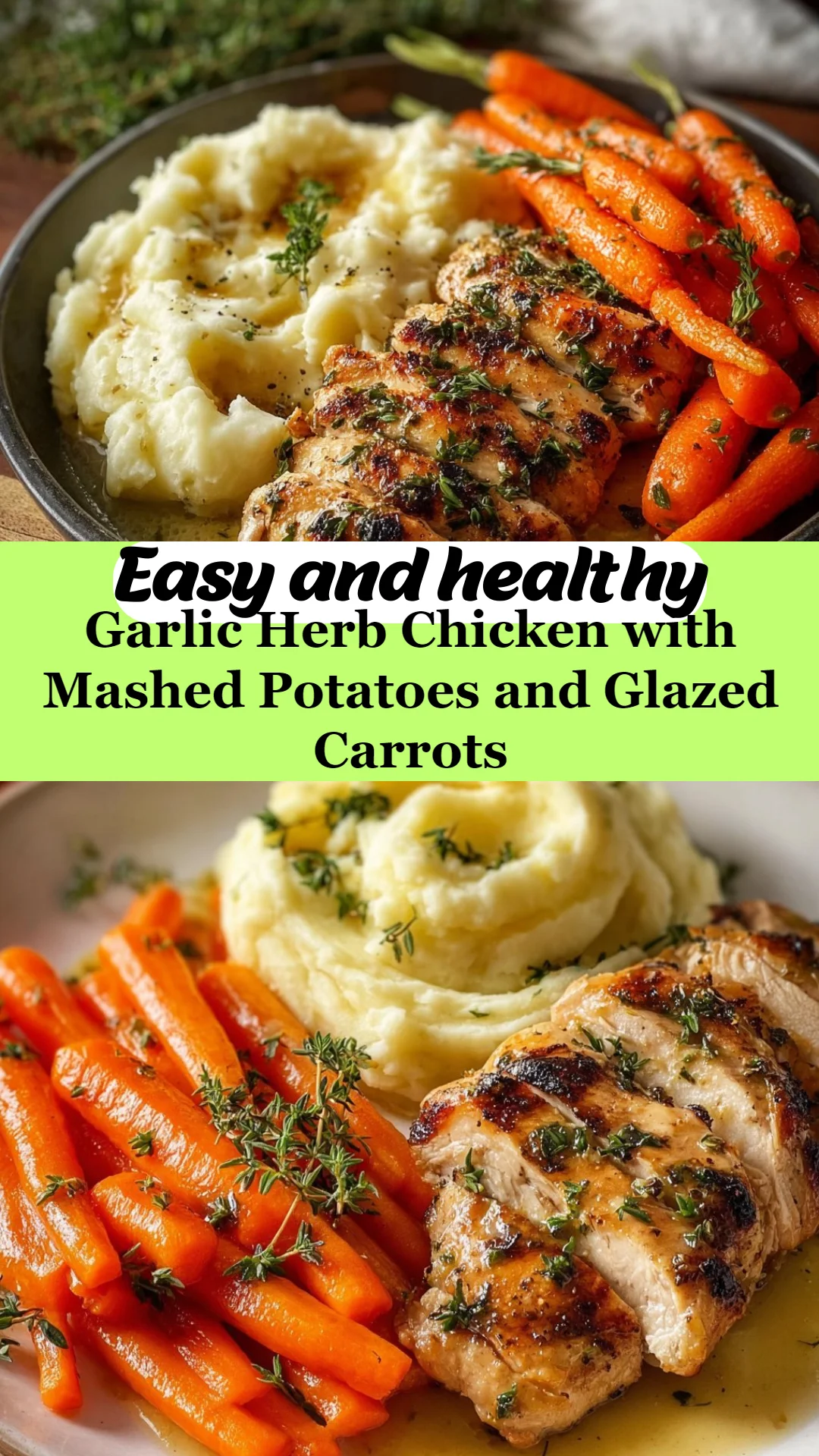 Garlic Herb Chicken with Mashed Potatoes and Glazed Carrots