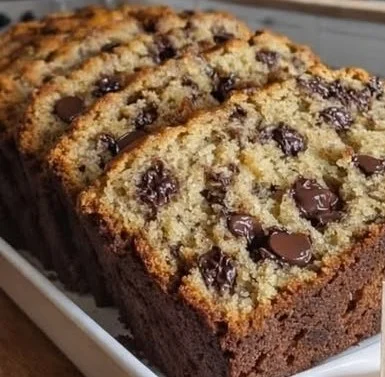 High Protein Greek Yogurt Banana Bread with Chocolate Chip Layers