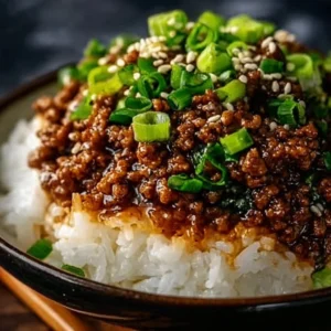 Delicious Korean Ground Beef Bowl served with rice and vegetables