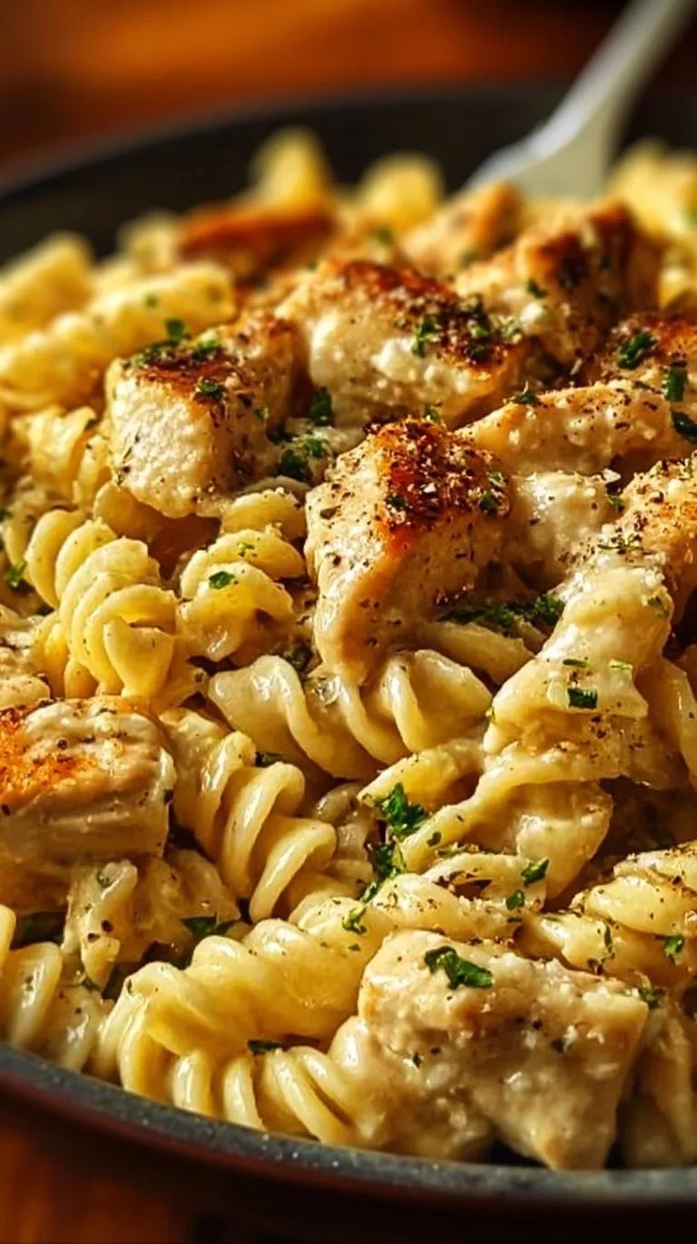 One-Pot Creamy Garlic Parmesan Chicken Pasta served in a bowl