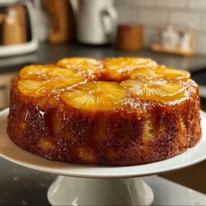 Delicious Pineapple Pound Cake with a shiny pineapple glaze on top