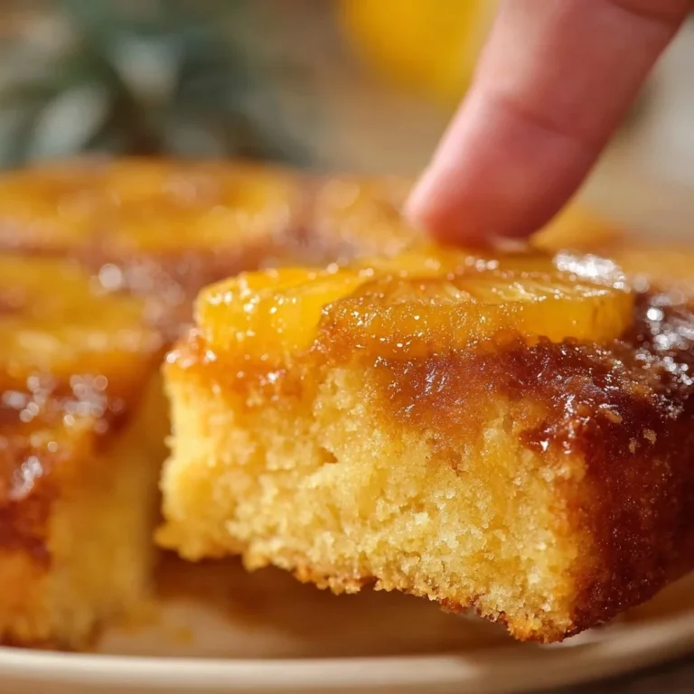 Delicious Pineapple Upside-Down Cake served on a plate with cherries and caramel