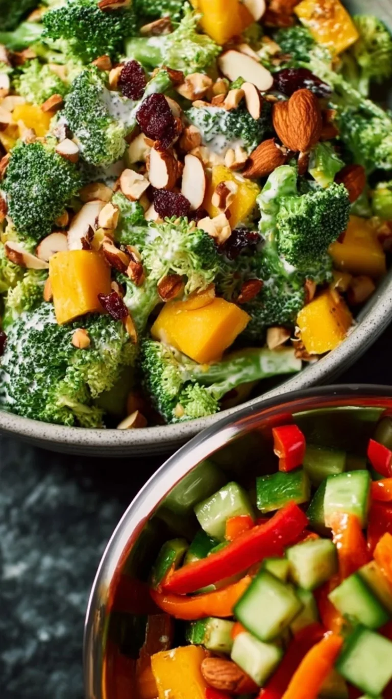 A colorful bowl of fresh summertime salads with greens, tomatoes, and cucumbers.