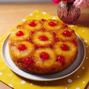 Delicious homemade upside-down cake with caramelized fruit topping