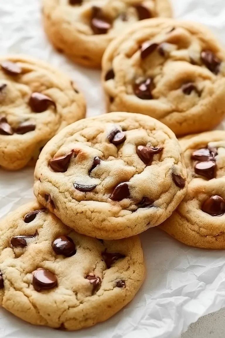 Freshly baked chocolate chip cookies on a cooling rack