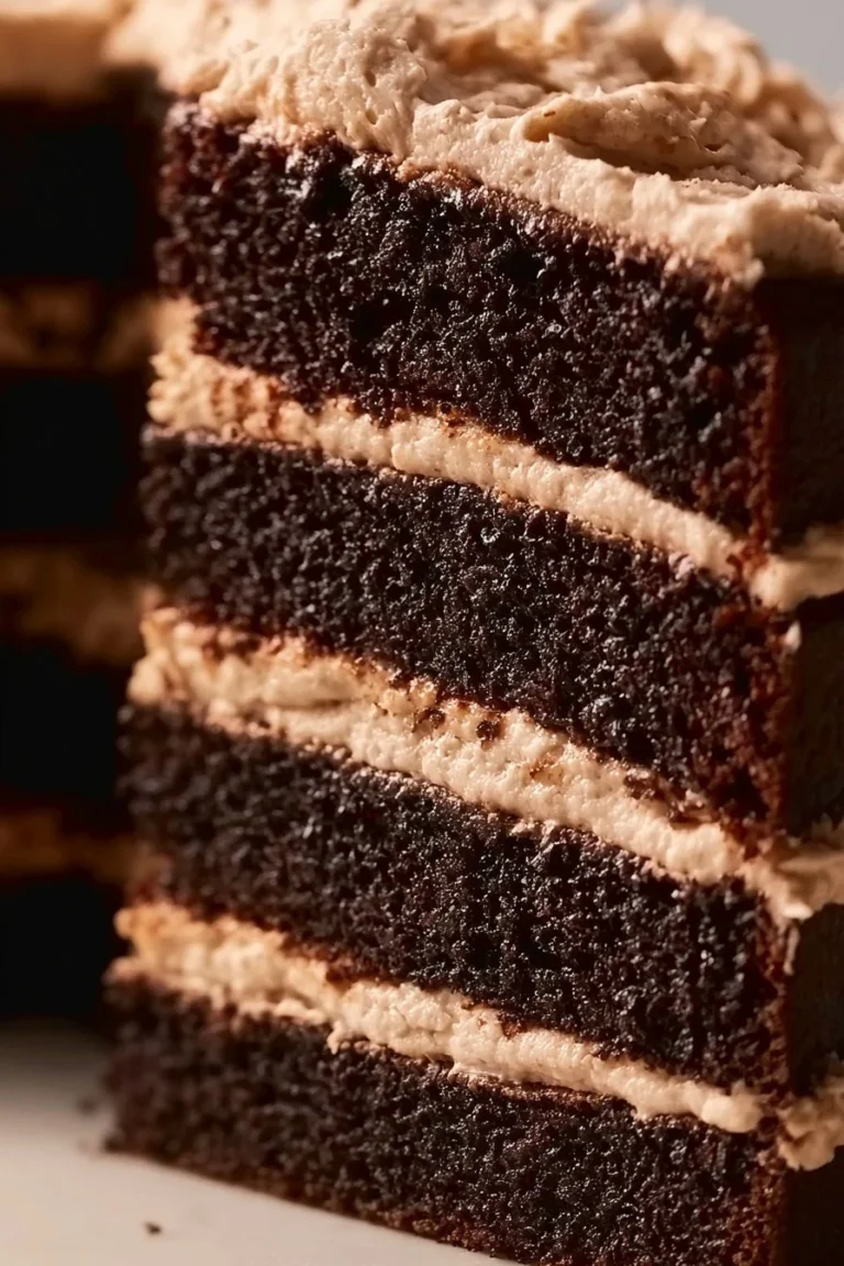 Decadent chocolate coffee cake with coffee frosting and chocolate sprinkles