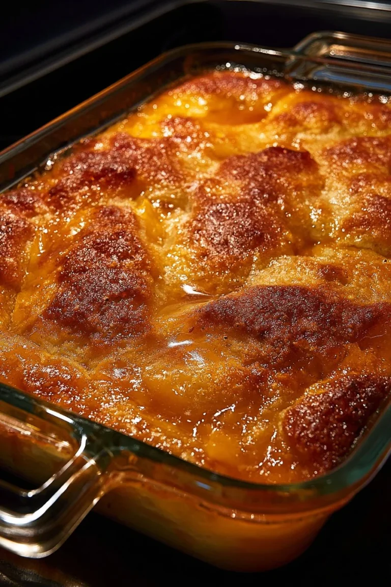 Delicious easy peach cobbler dessert served in a bowl