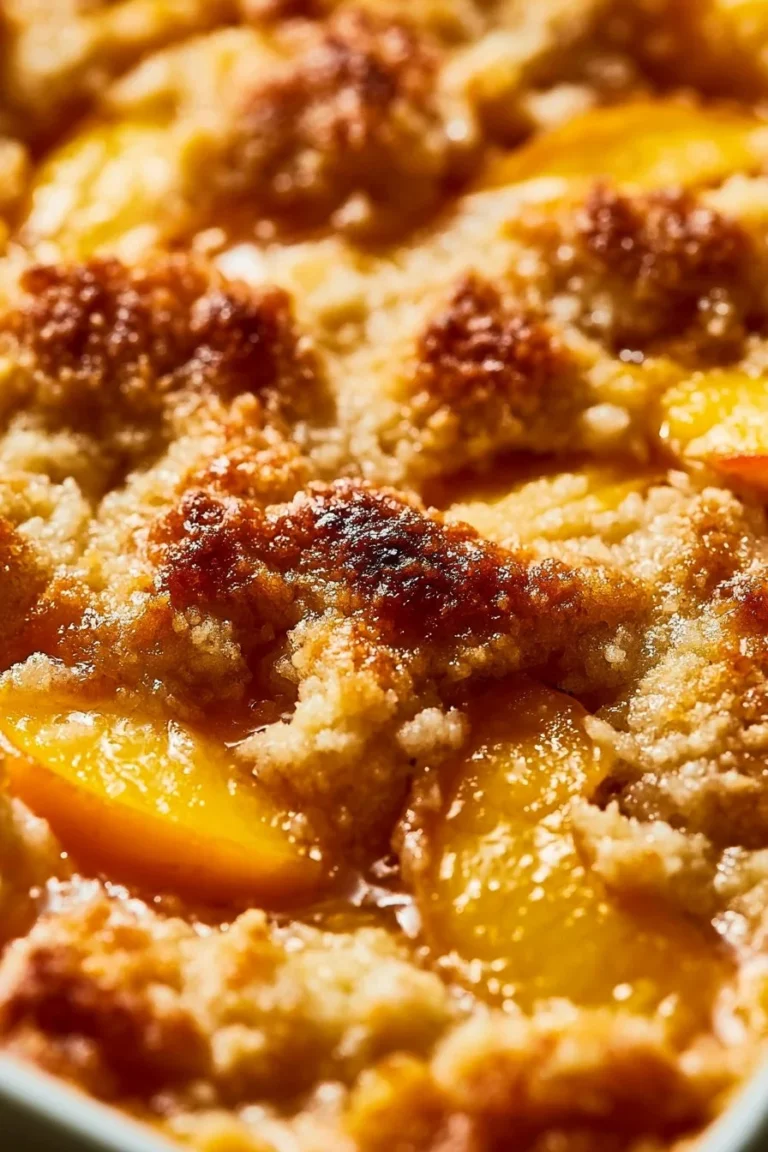 Easy peach cobbler made with canned peaches baked to perfection