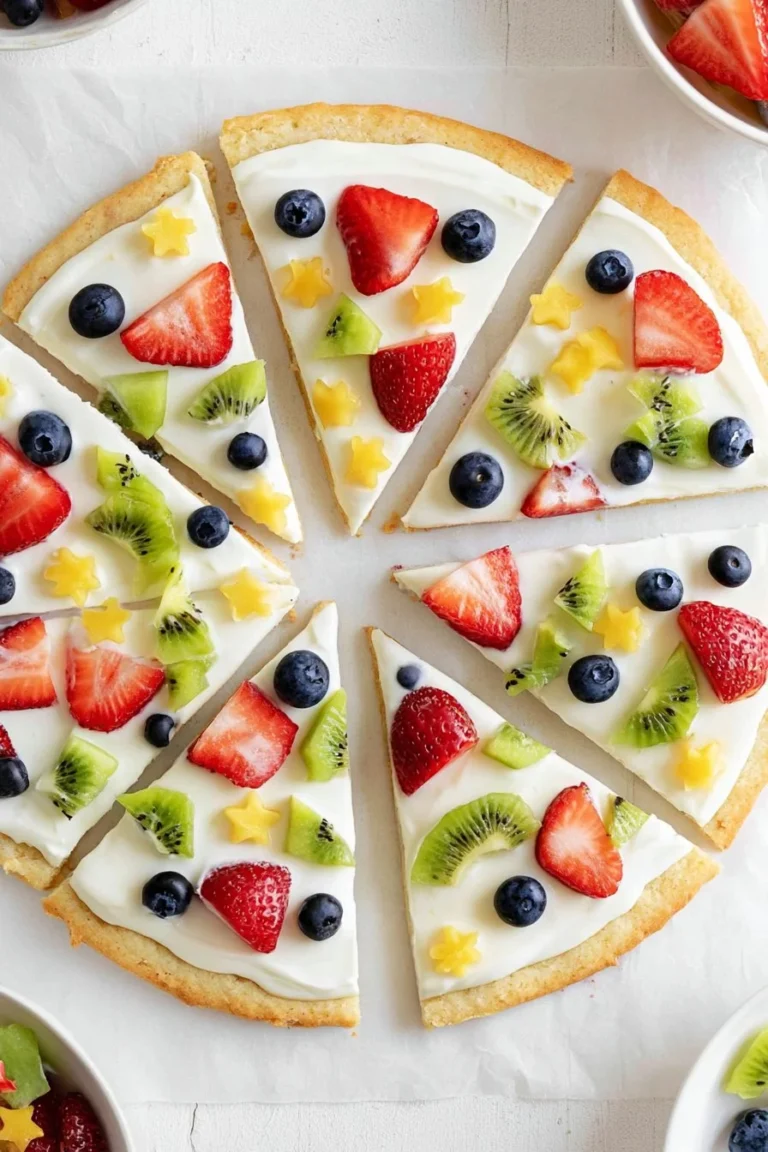 Vegan Sugar Cookie Fruit Pizza topped with fresh fruits