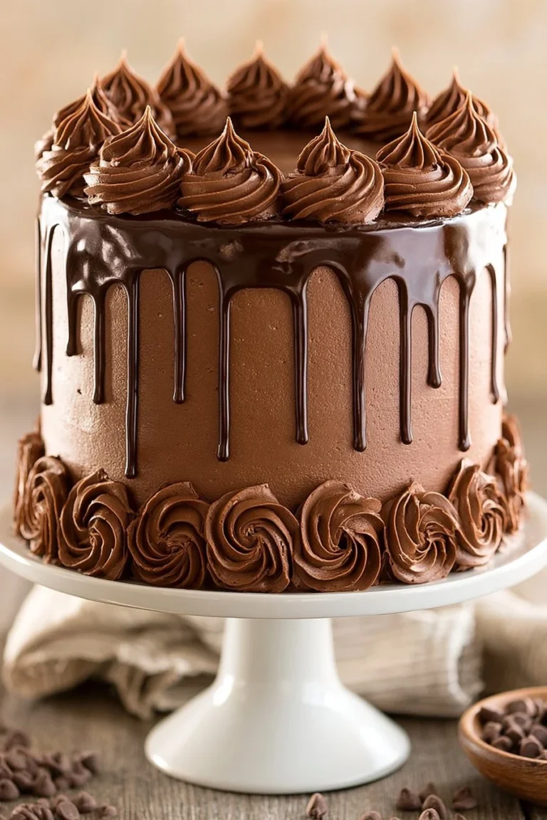 Delicious homemade chocolate cake with rich frosting and decorative sprinkles