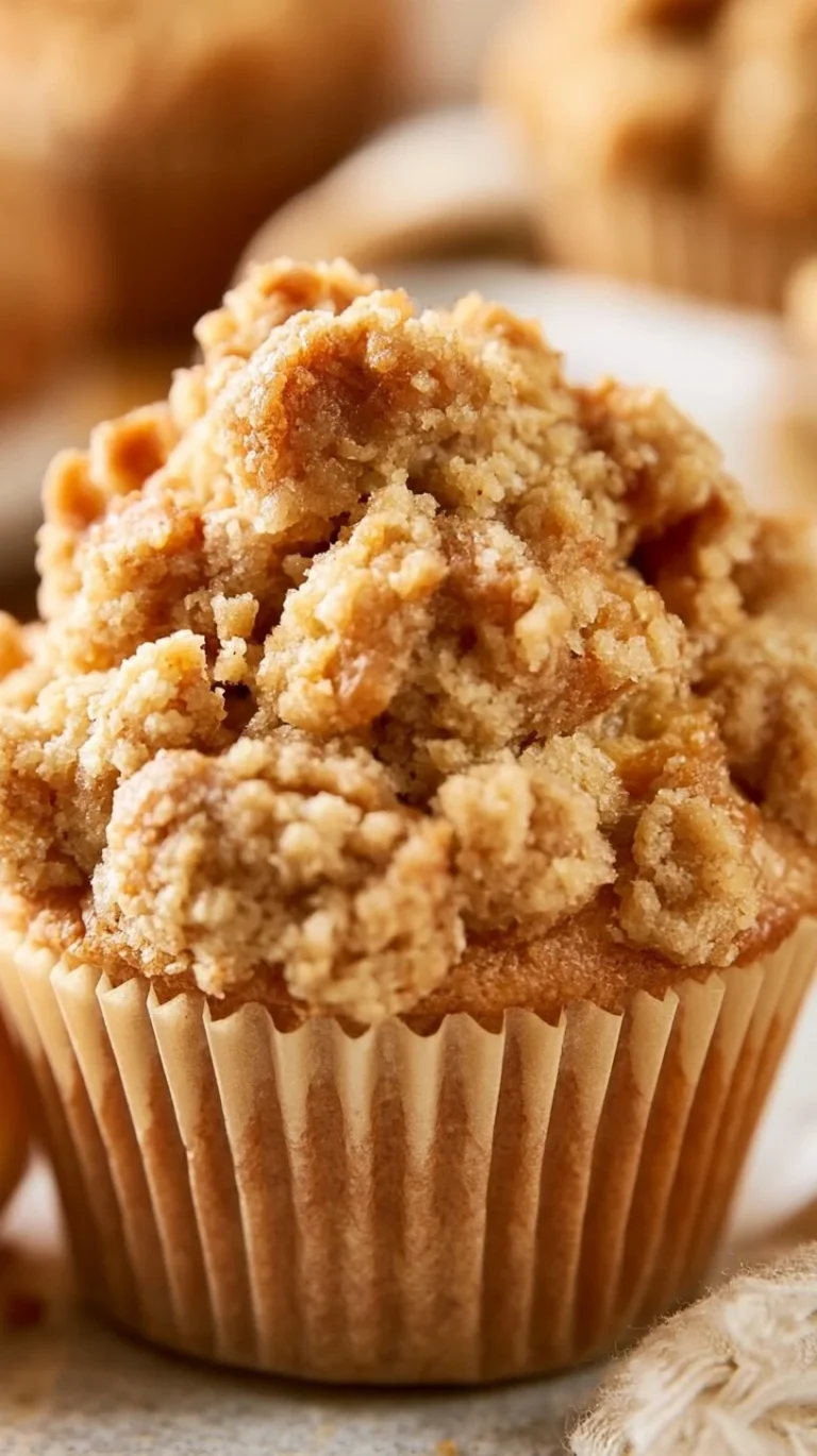 Freshly baked apple crumble muffins with a crunchy topping and warm apple filling.