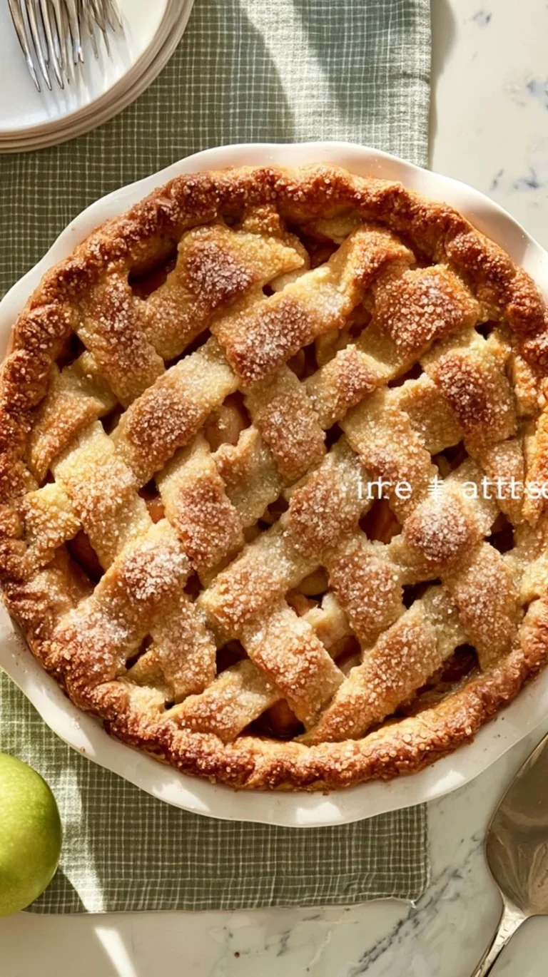 Delicious homemade apple pie with a golden crust and fresh apple filling.