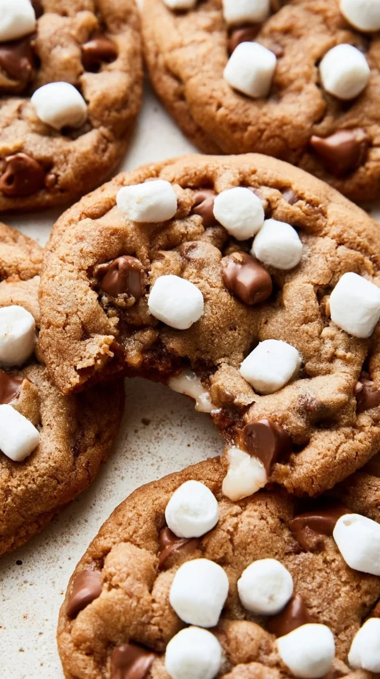 Delicious hot cocoa cookies topped with marshmallows and chocolate chips