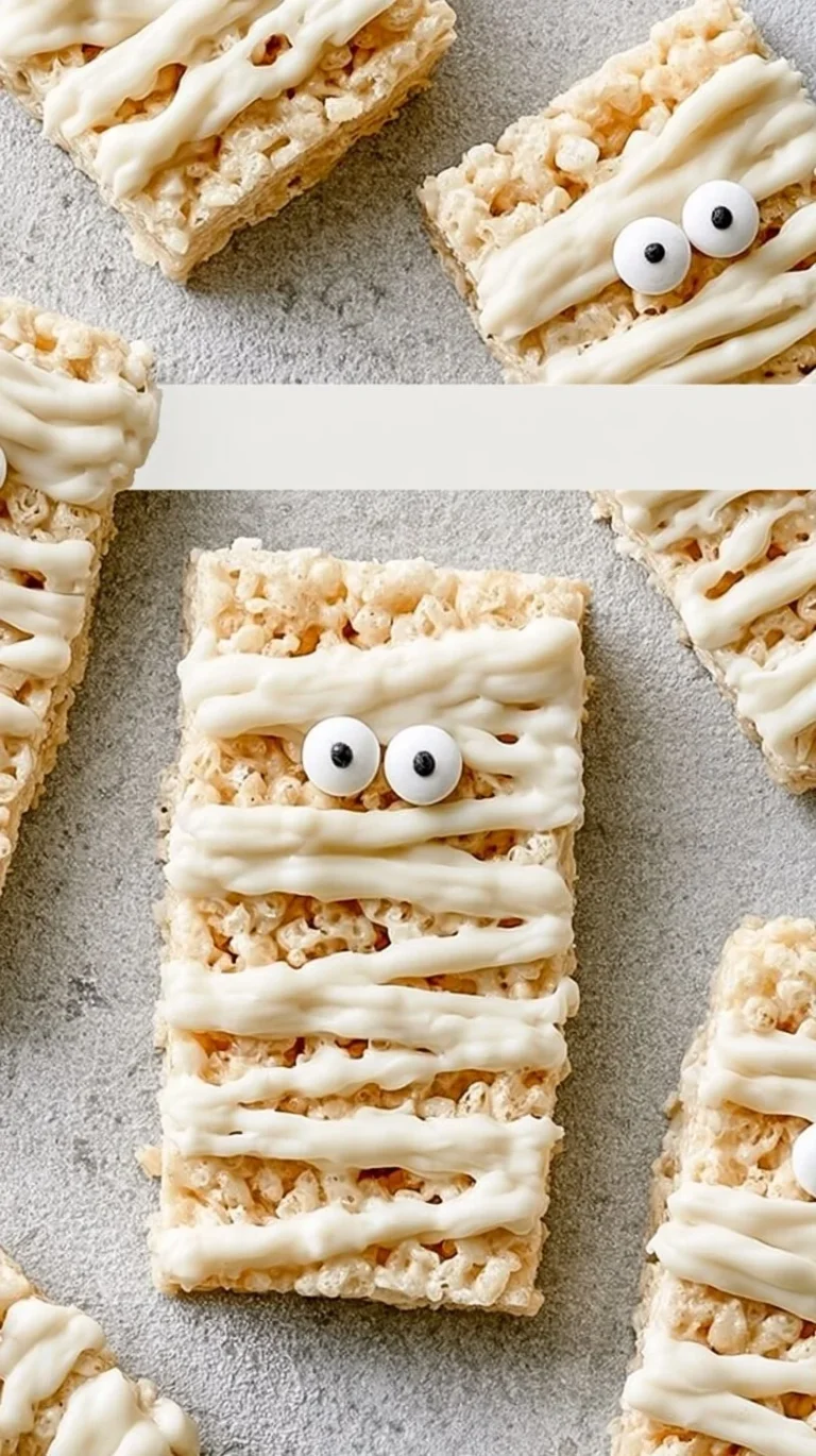 Mummy Rice Krispie Treats decorated for Halloween