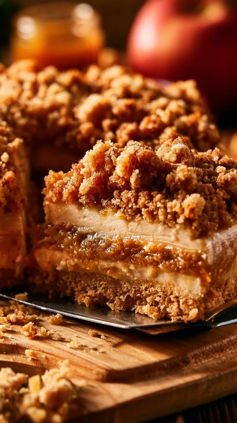 Salted Caramel Apple Pie Cheesecake topped with caramel drizzle and apple slices