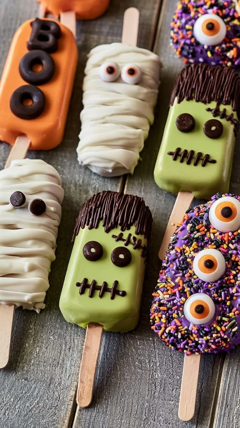 Spooky monster cakesicles decorated for Halloween