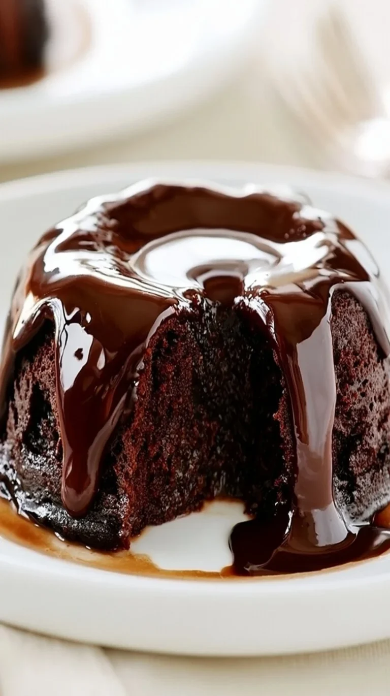 Delicious Tunnel of Fudge Cake with a gooey chocolate center.